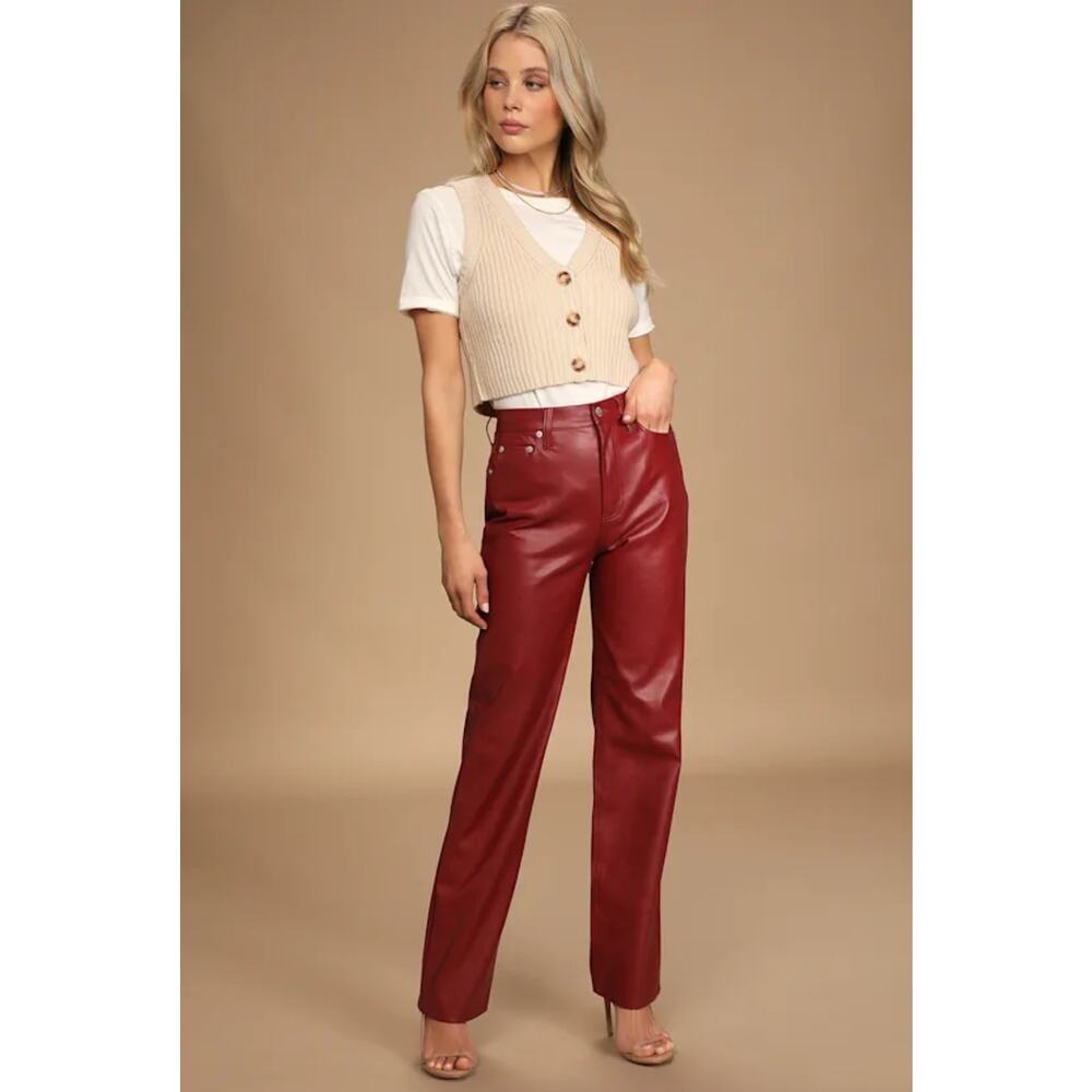 Pistola Cassie Super High Rise Red Vegan Leather Pants Size 30 Edgy Fall Fashion